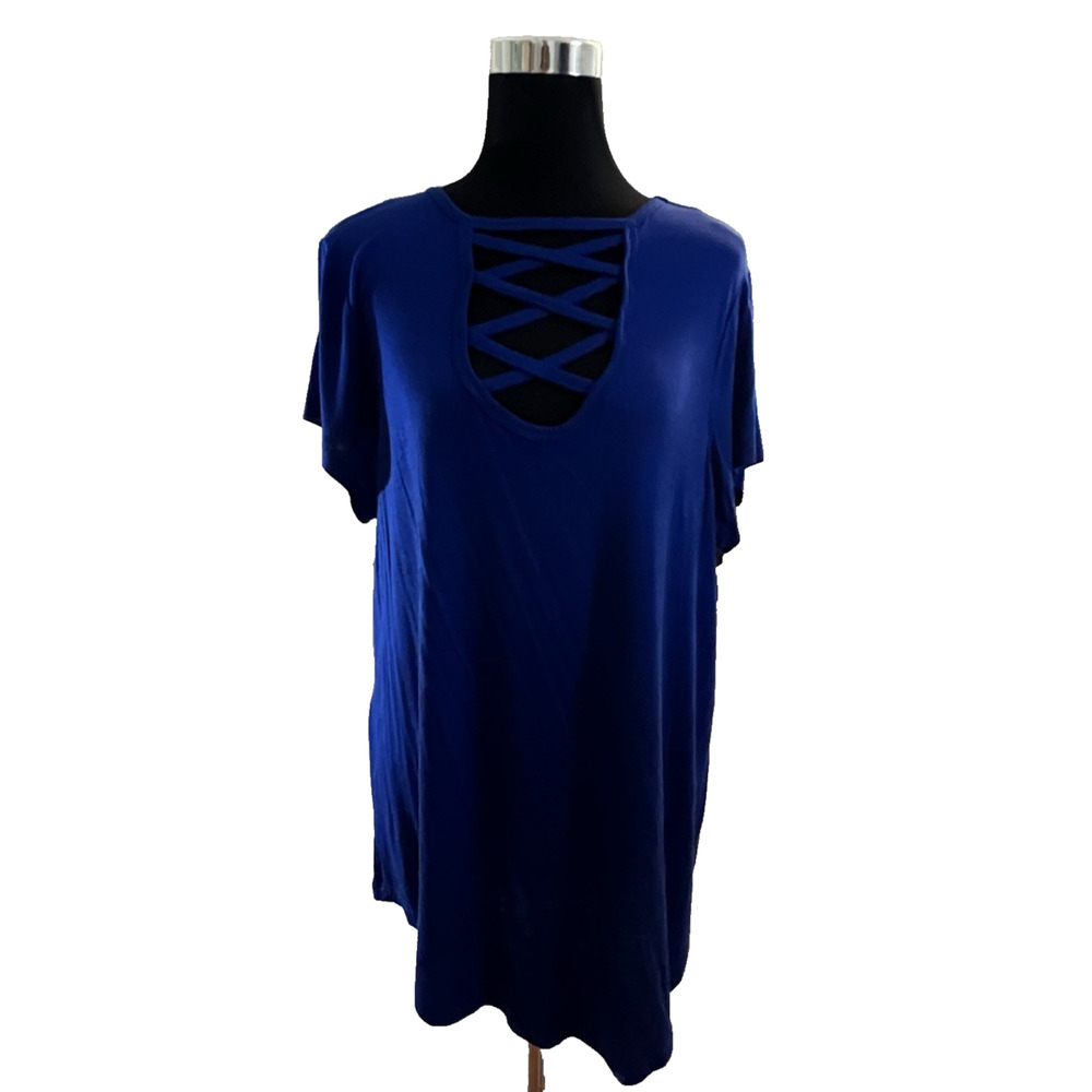 Splash Women Blue Short Sleeve Top Criss Cross Front Size 2X